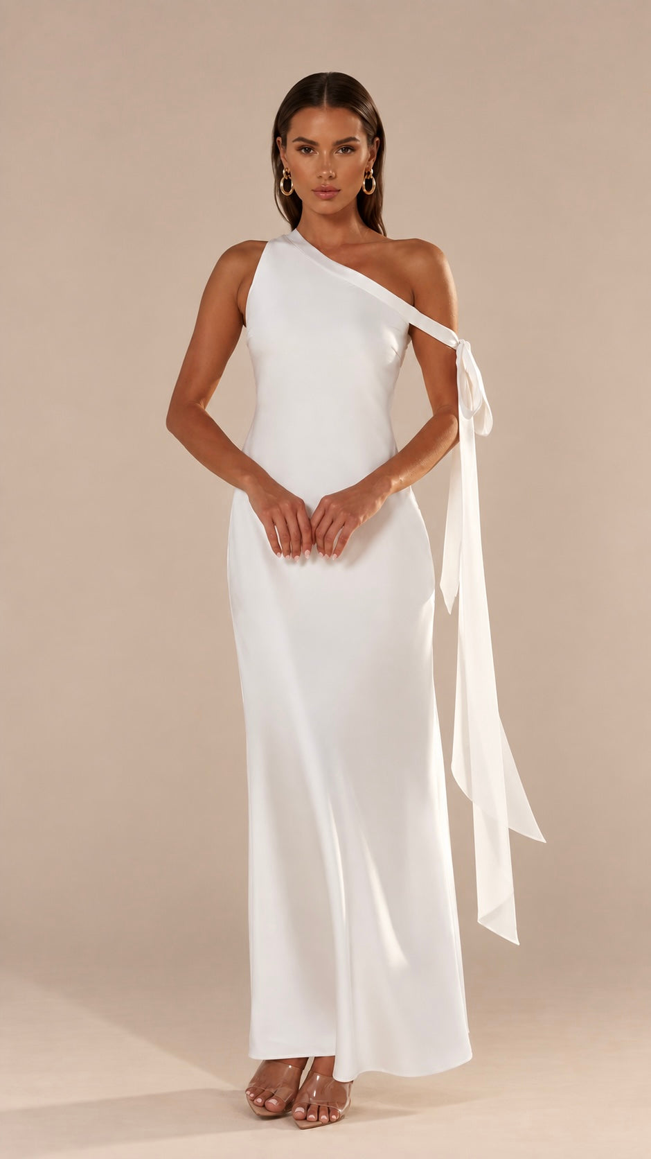 Pearl White One Shoulder Maxi Dress