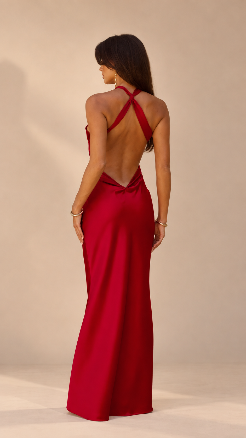Cherry Red Halter Low Back Maxi Dress