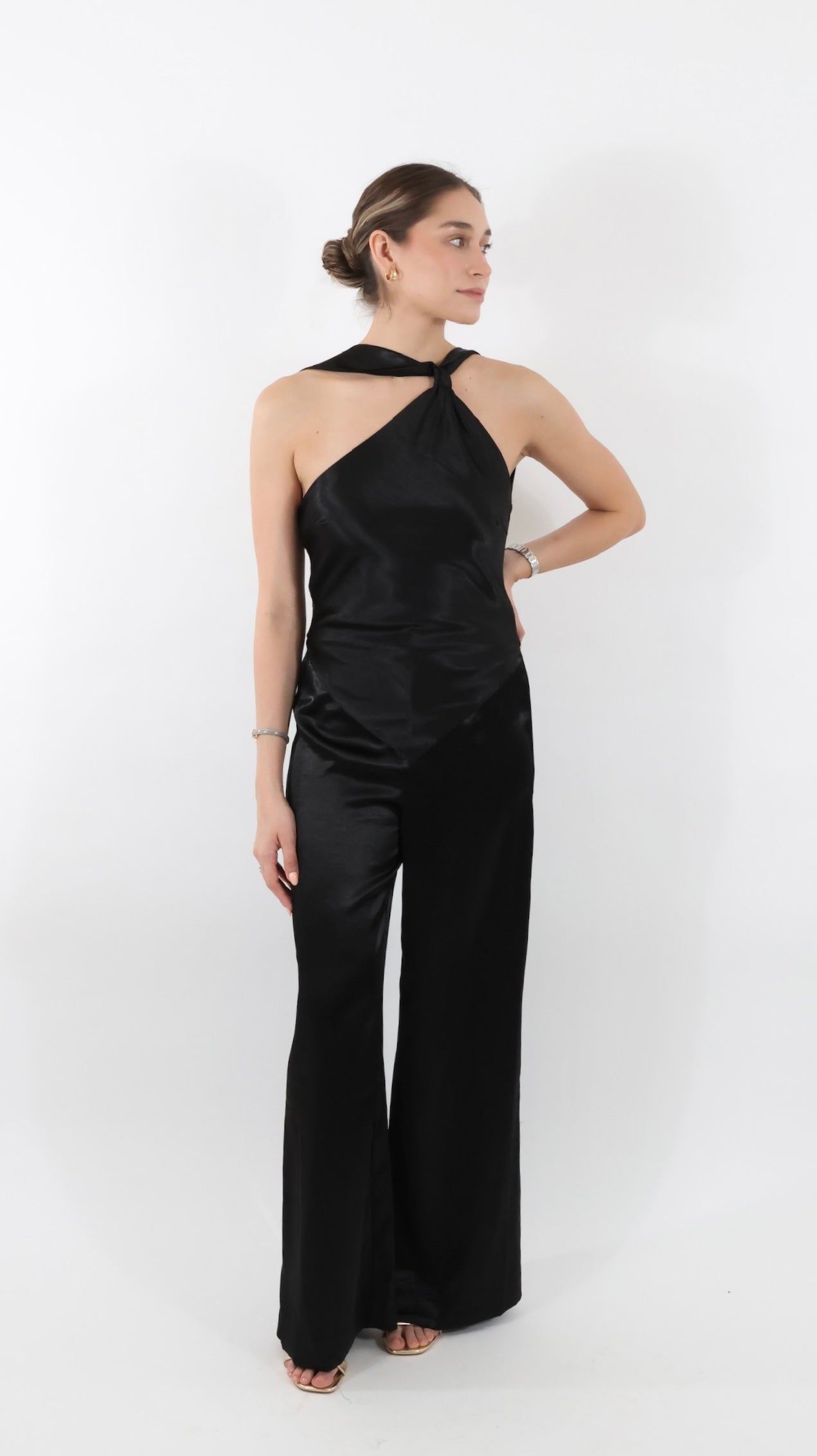 Black Silk Open Back Jumpsuit