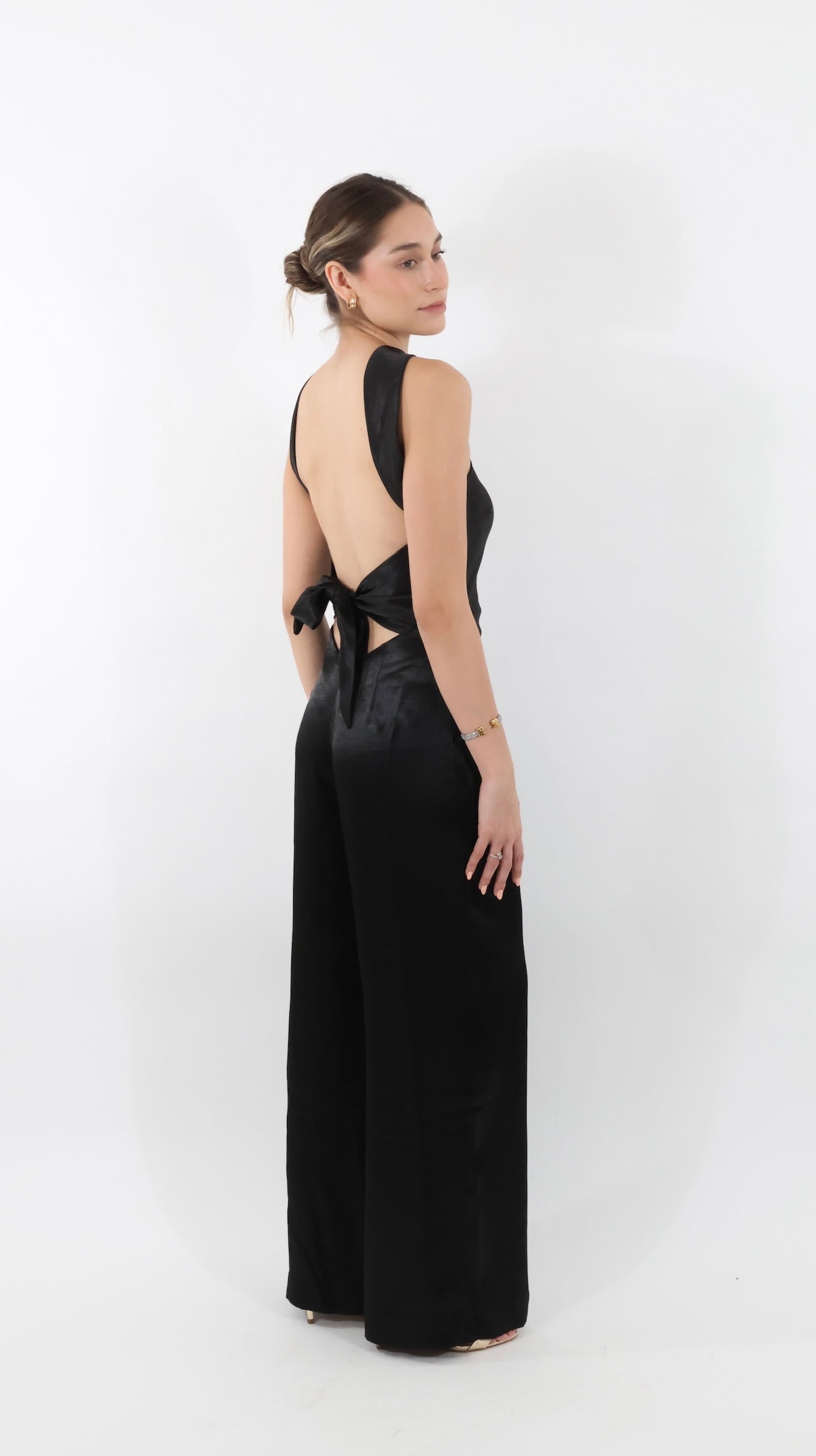 Black Silk Open Back Jumpsuit