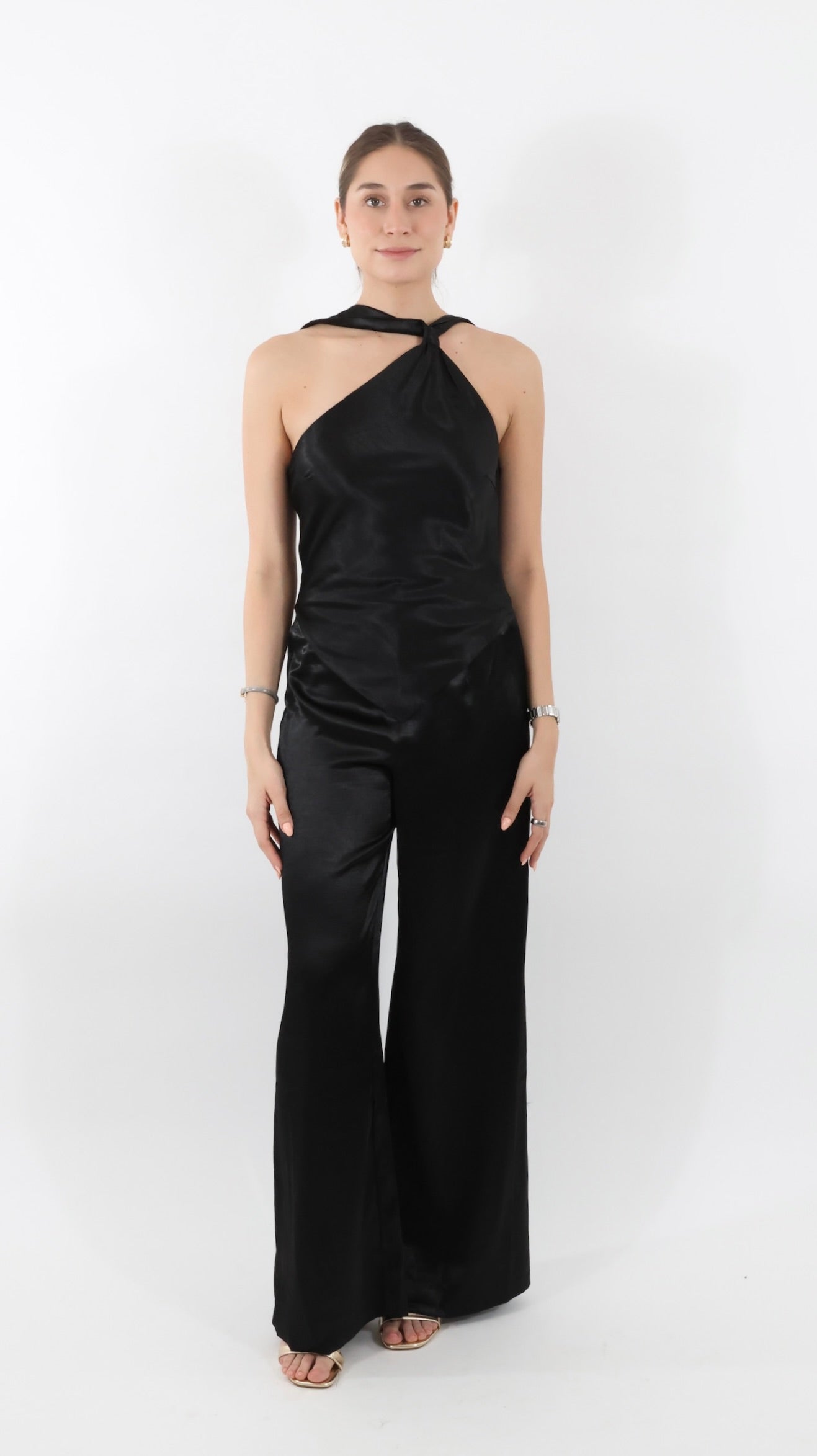 Black Silk Open Back Jumpsuit