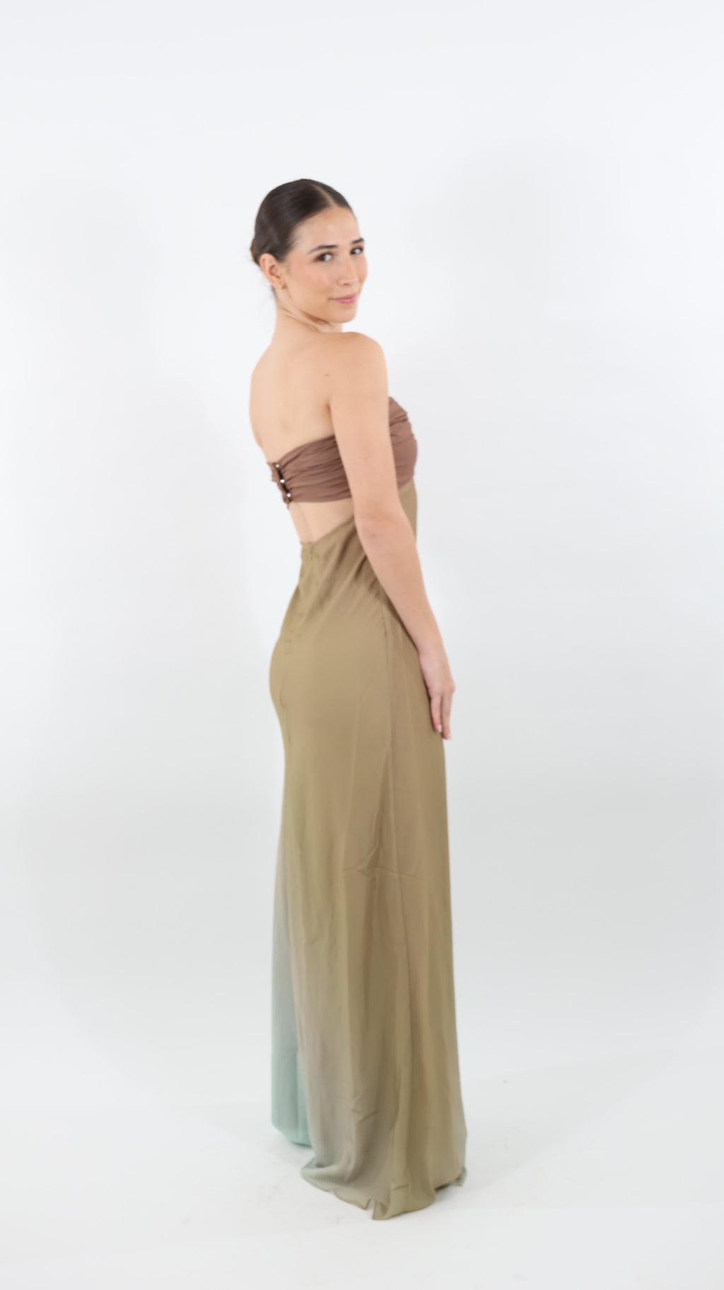Green Sunset Strapless Maxi Dress