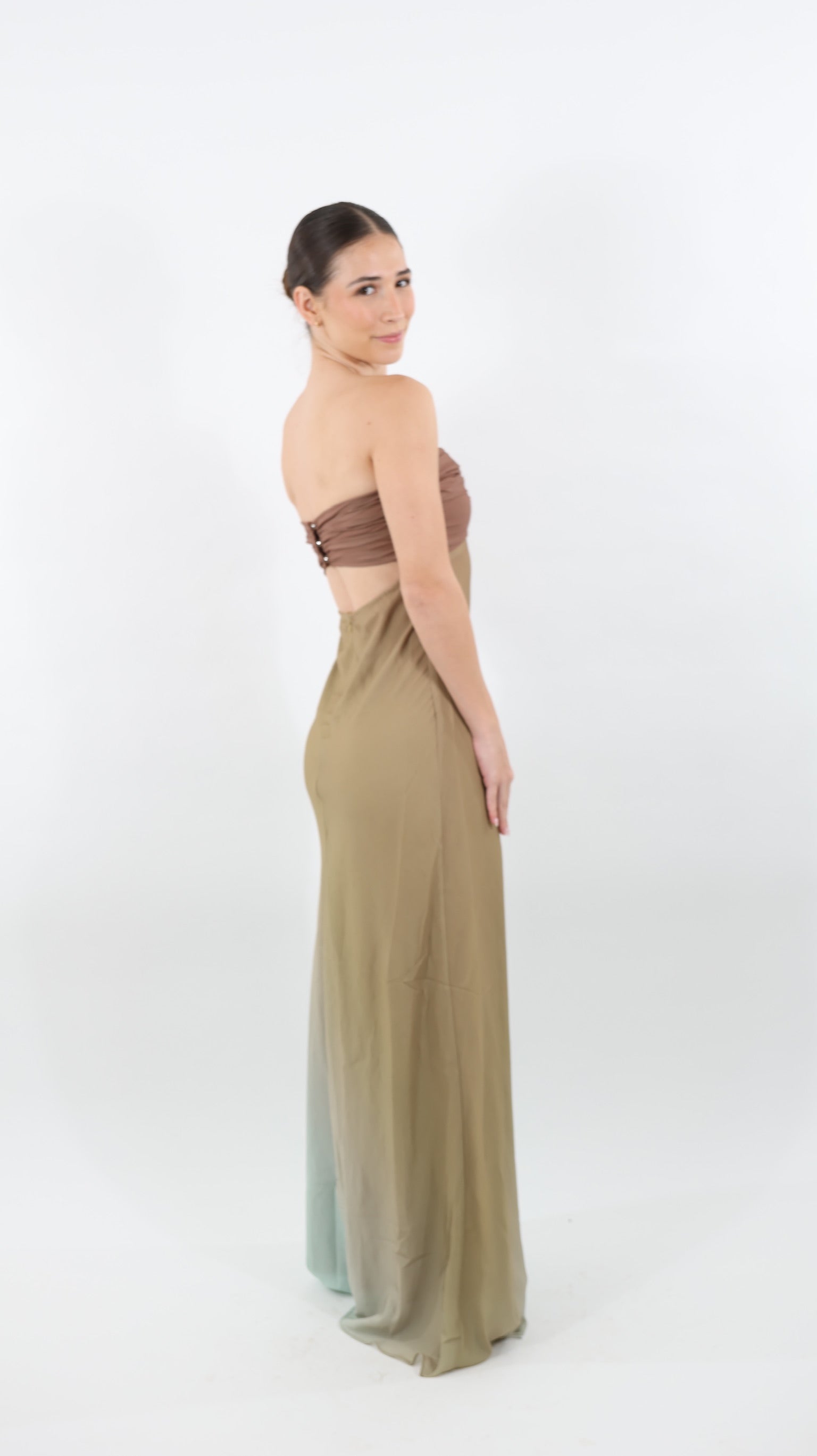 Green Sunset Strapless Maxi Dress