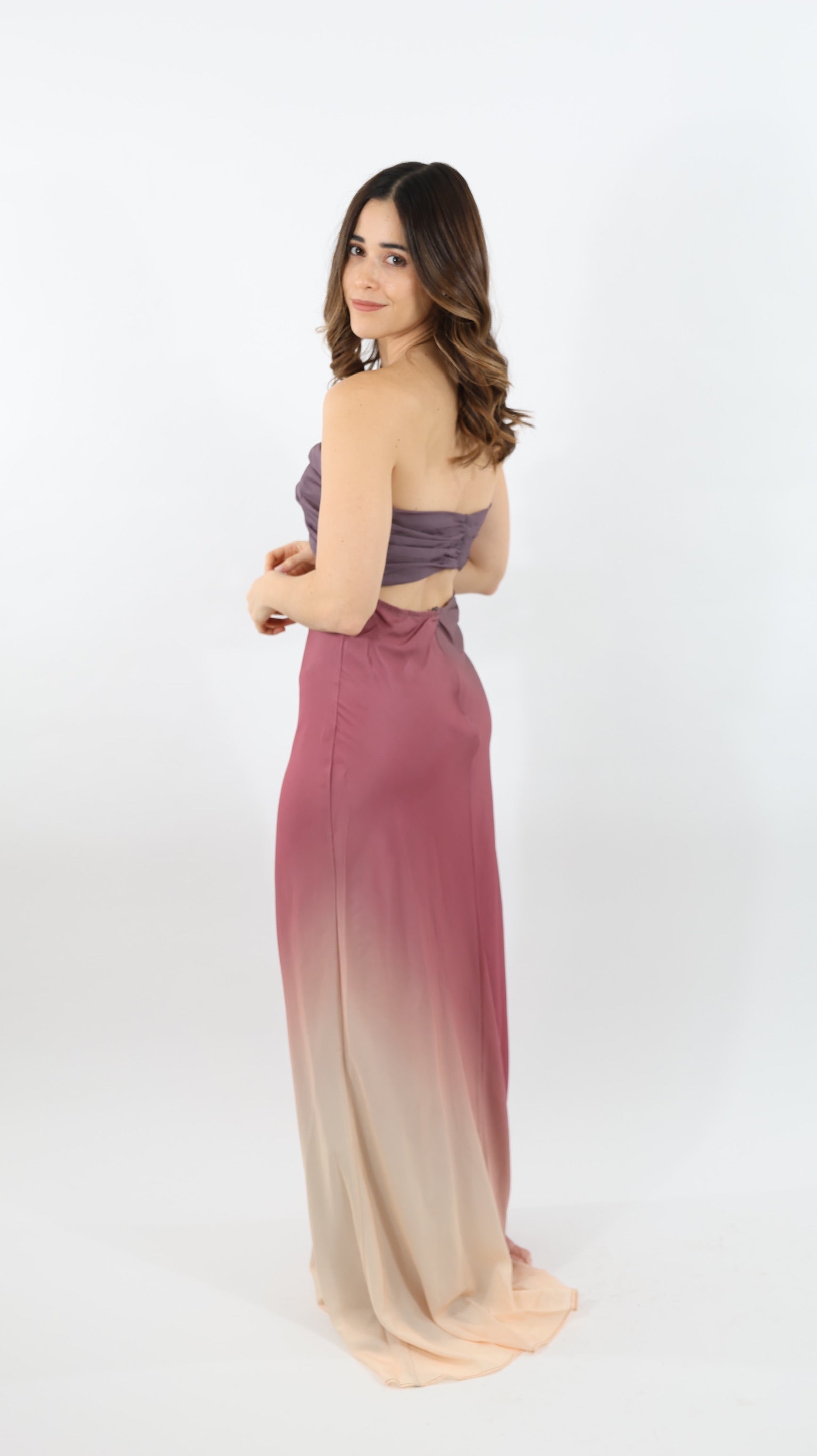 Rose Sunset Strapless Maxi Dress