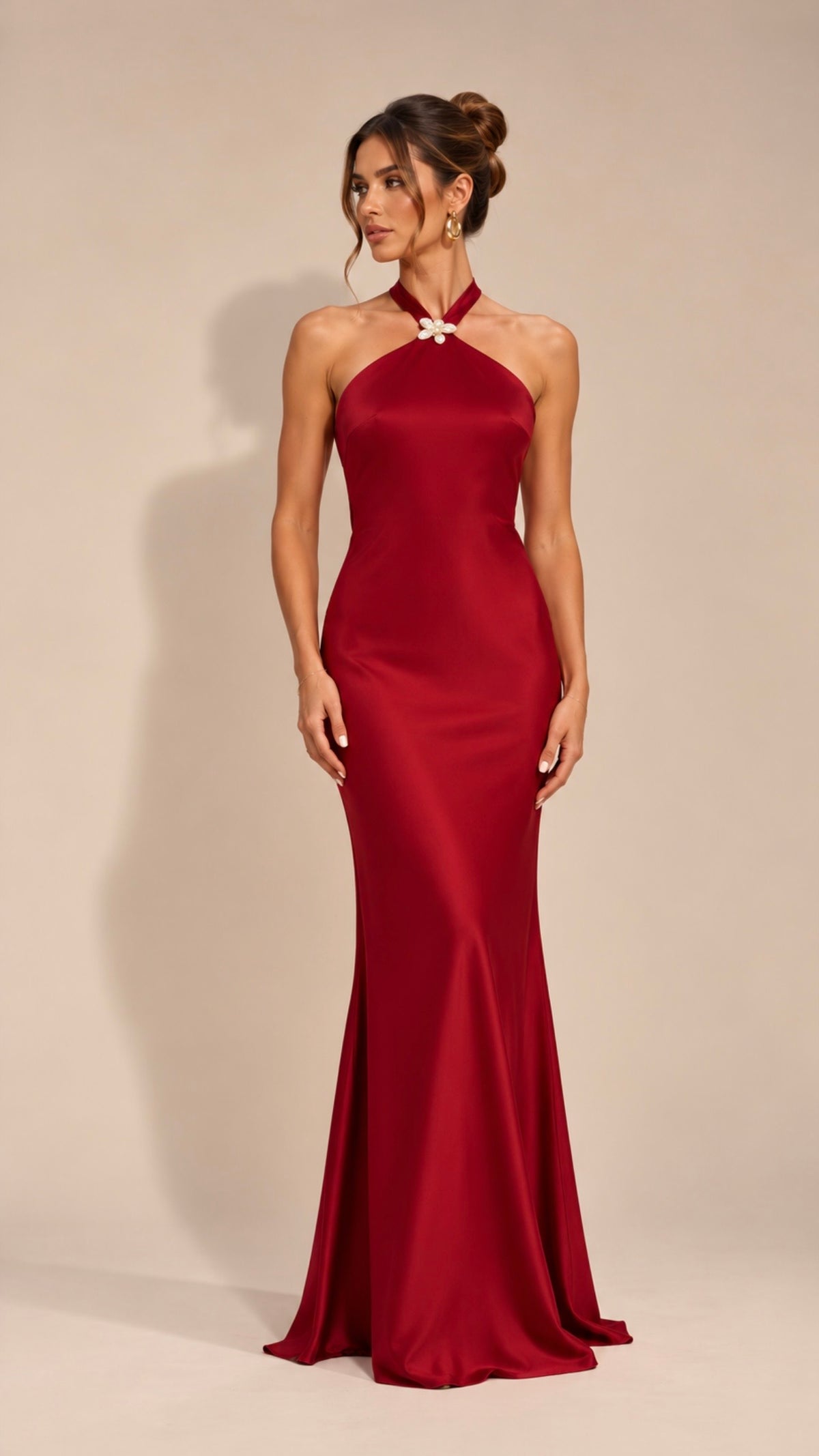 Cherry Red Halter Low Back Maxi Dress