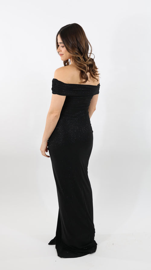Black Glow Off-Shoulder Maxi Dress