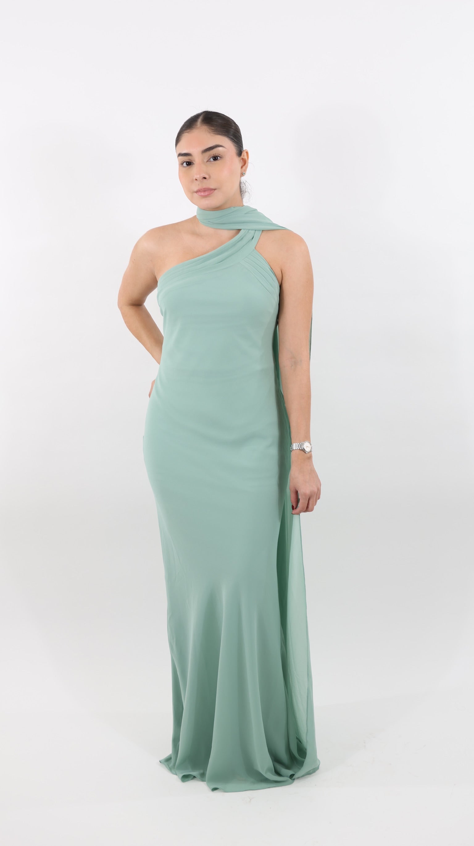 Sage One-Shoulder Maxi Dress