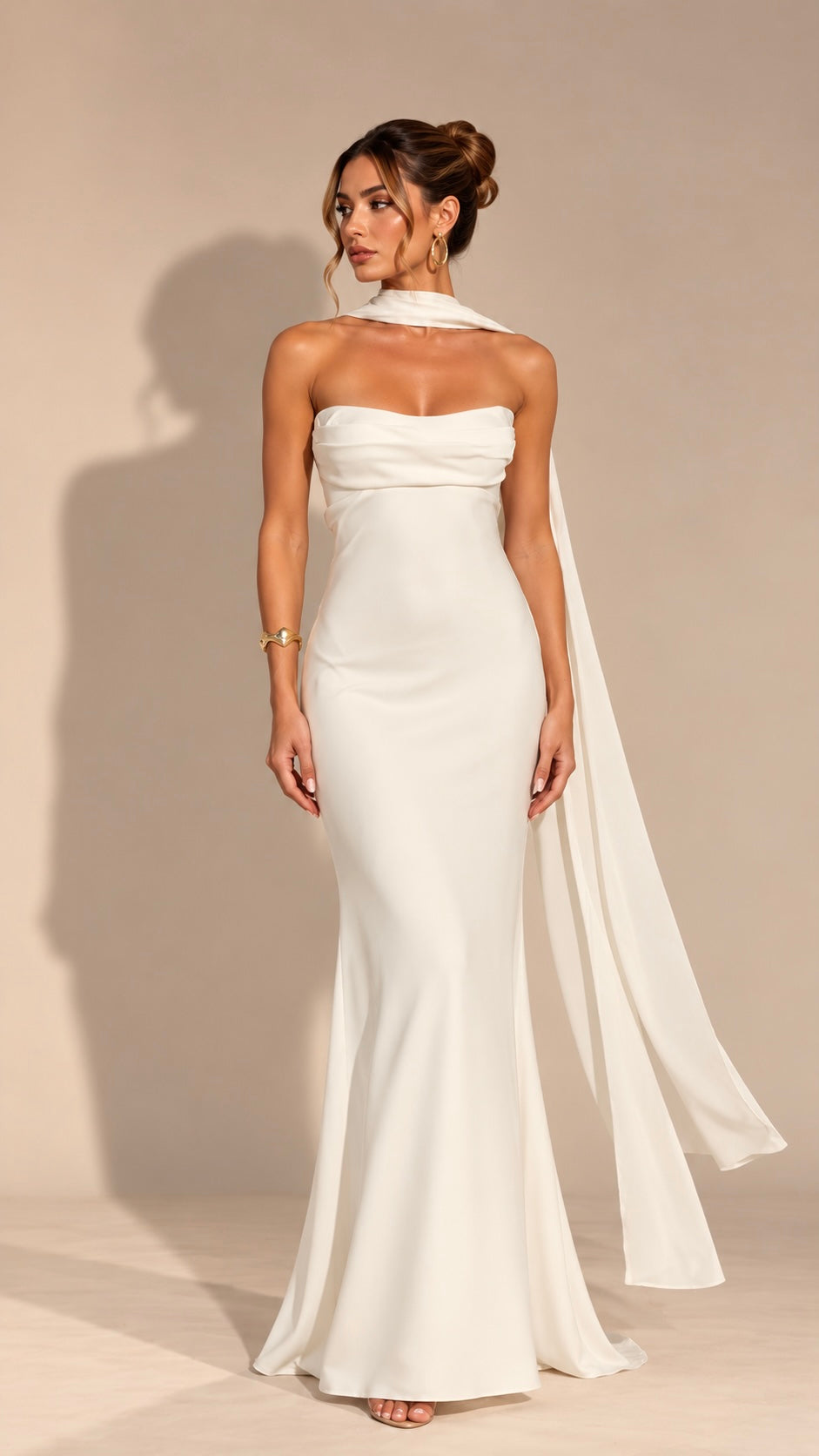 Pearl White Strapless Maxi Dress