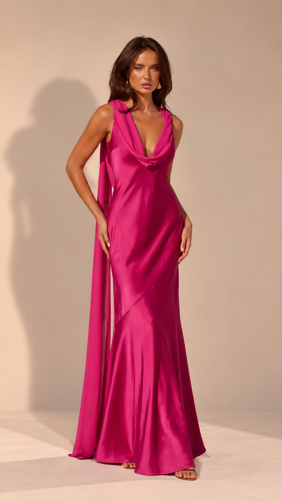 Fuchsia Cowl Maxi Dress